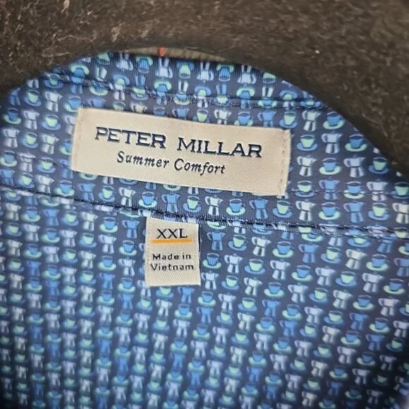 Peter Millar Performance Jersey Polo Mens Size XXL Navy Espresso Italian Print